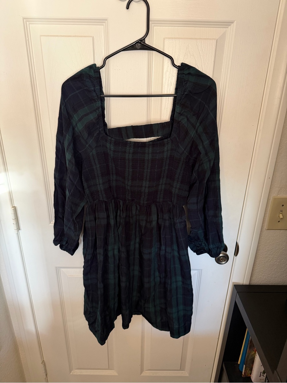 Women’s Plaid Smocked Dress in Navy Blue & Dark Green